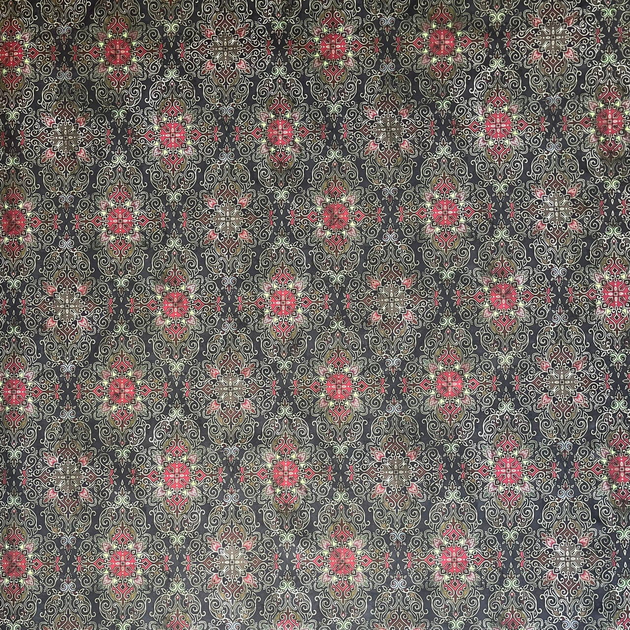 Middle Eastern kilim design printed on soft black fabric