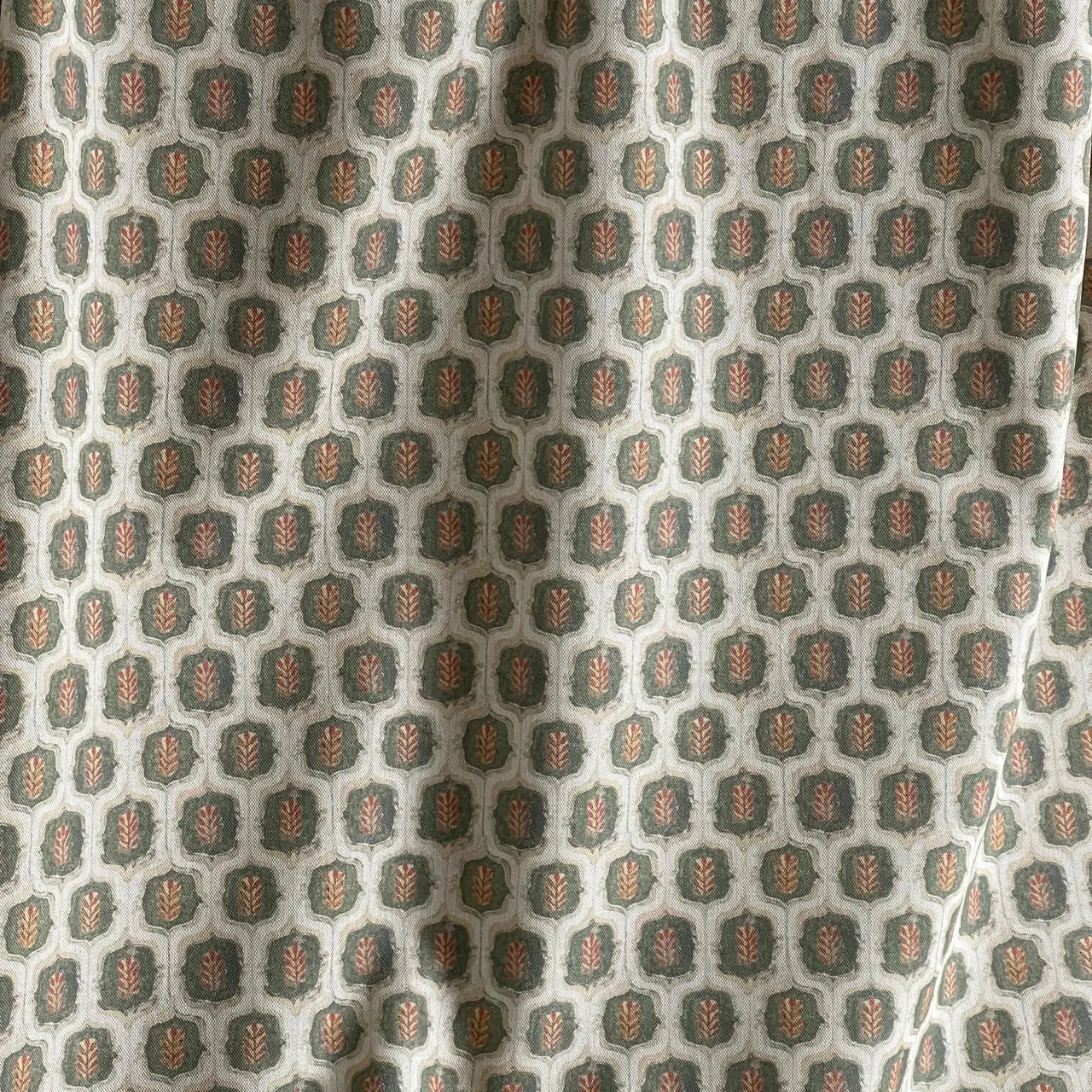 Botanical trellis fabric with earthy tones for curtains and cushions.