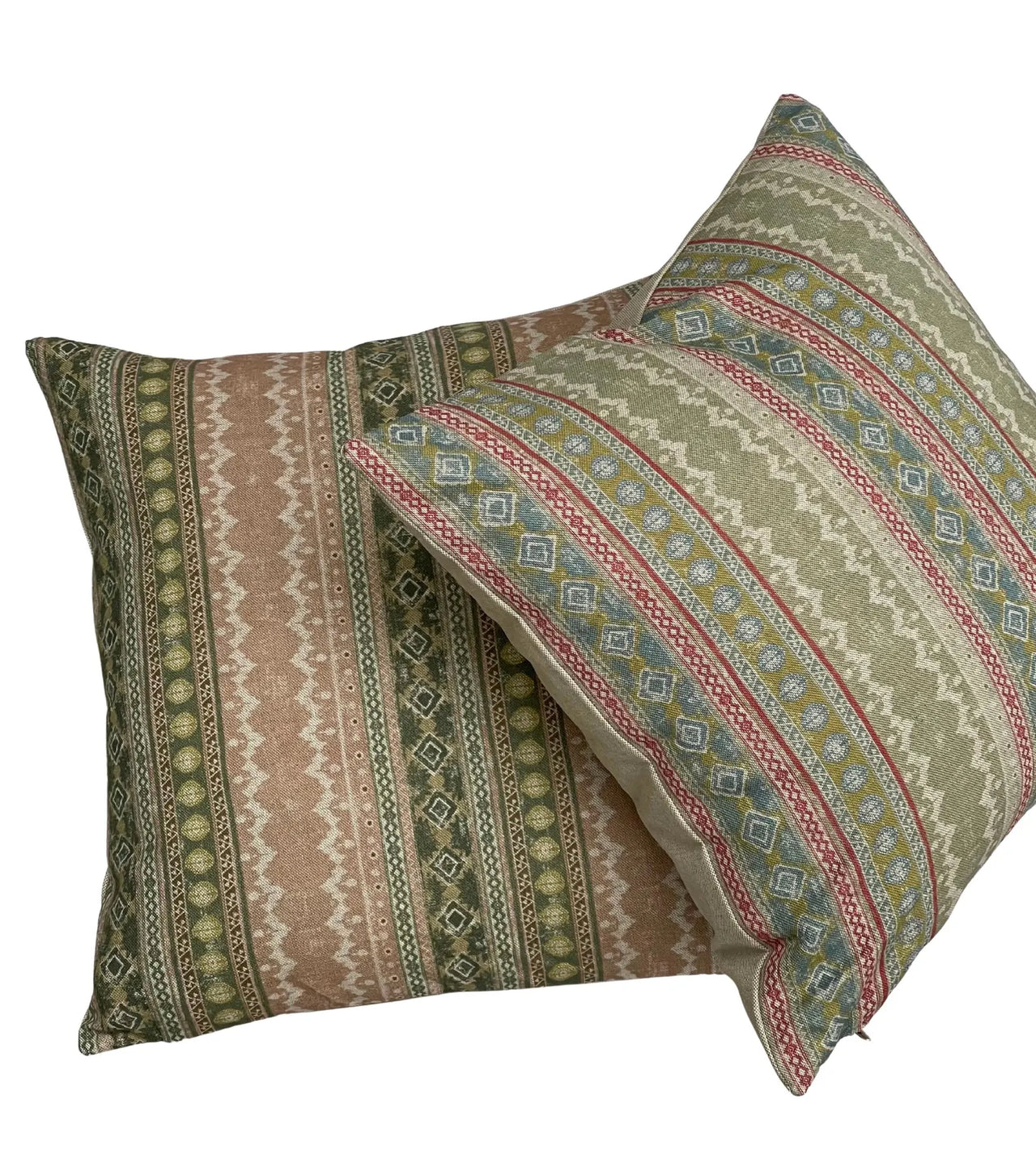 Sage green and blush kilim stripe cushion cover