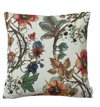 Thumbnail for Linen-look floral cushion cover with detailed heritage garden flowers and winding foliage.