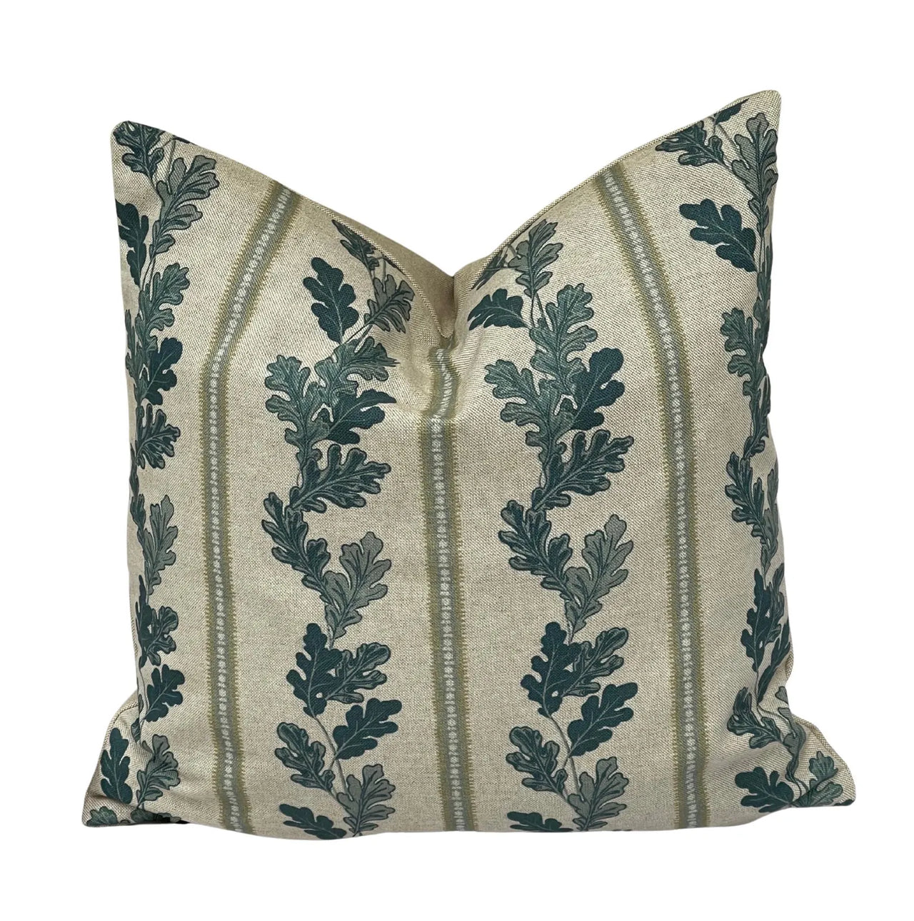 Botanical oak leaf pillow cover with vertical green pattern