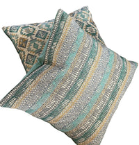 Thumbnail for Ethnic striped cushion cover in turquoise and gold
