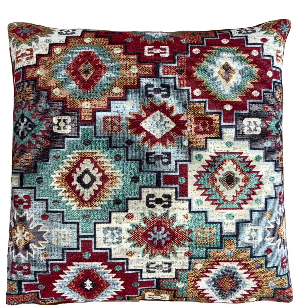 Ethnic design pillow with velvet backing.