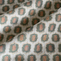 Thumbnail for Cotton linen look fabric with olive trellis and rust botanical motif.
