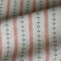 Thumbnail for Indigo and red botanical stripe fabric on natural linen-look cotton