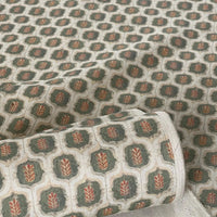 Thumbnail for Fabric rolls featuring olive rust leaf trellis design.