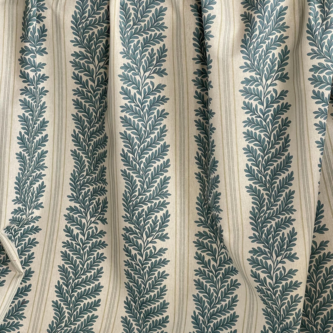 Willow fern leaf stripe fabric with natural linen look weave