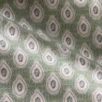 Thumbnail for Green teardrop paisley fabric with Indian buta motif on linen look background