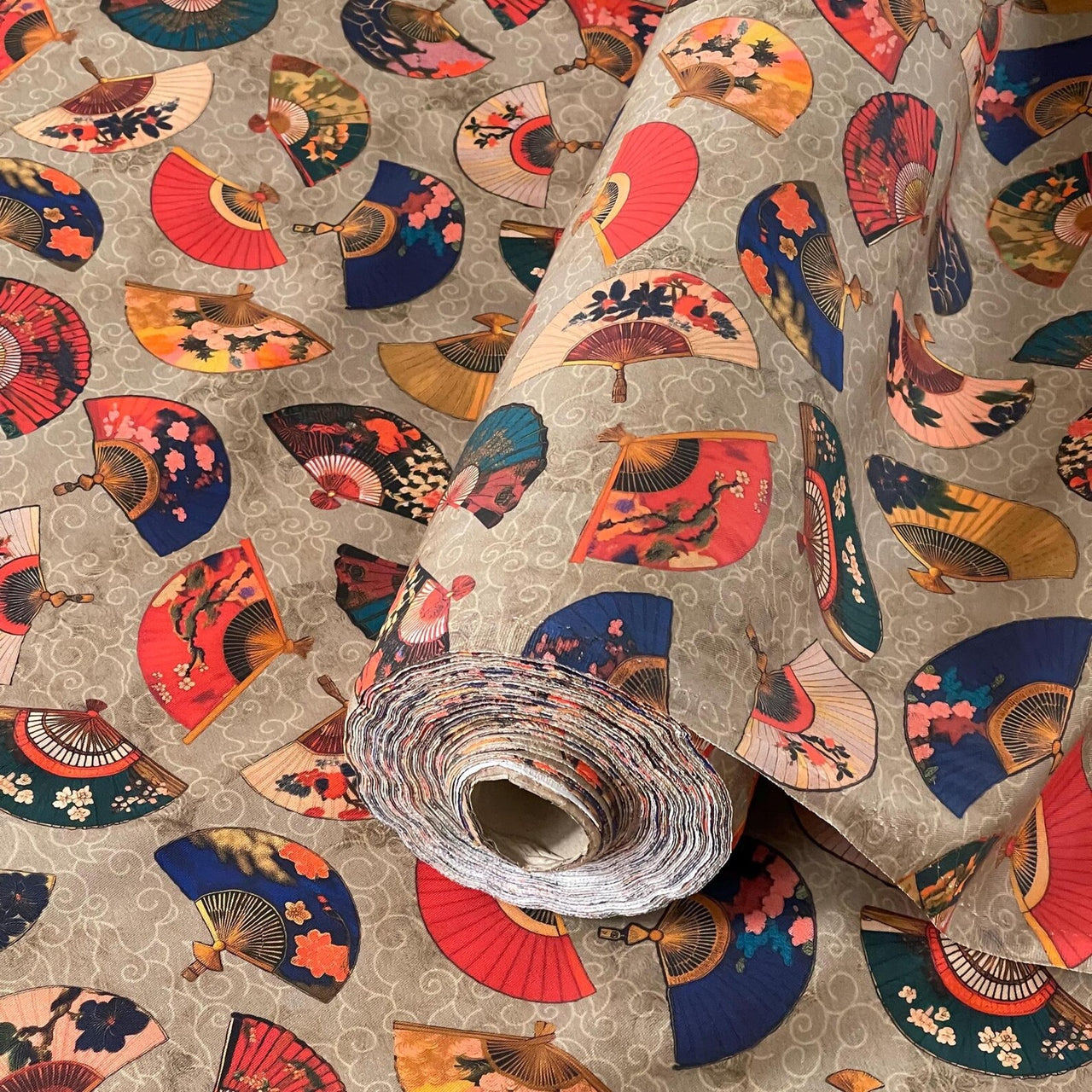 Luxury Japanese fan print cotton fabric for curtains 