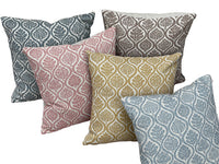 Thumbnail for Set of botanical ogee cushion covers in mustard, dusty rose, slate blue, taupe and denim blue on neutral background