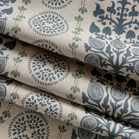 Thumbnail for Elegant navy botanical upholstery fabric with symmetrical folk design