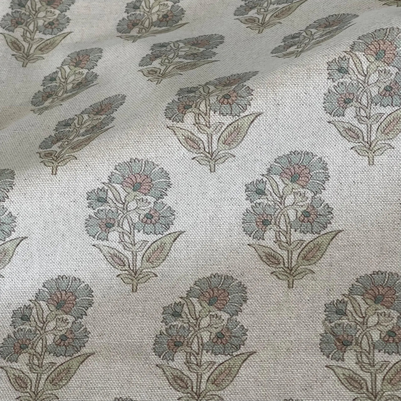 Nordic Meadow Bloom floral cotton linen fabric with delicate botanical sprigs