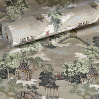 Thumbnail for Boats on rivers in Pagoda Garden oriental scenic fabric design