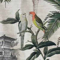 Thumbnail for Tropical palm tree fabric with exotic birds and architectural sketches