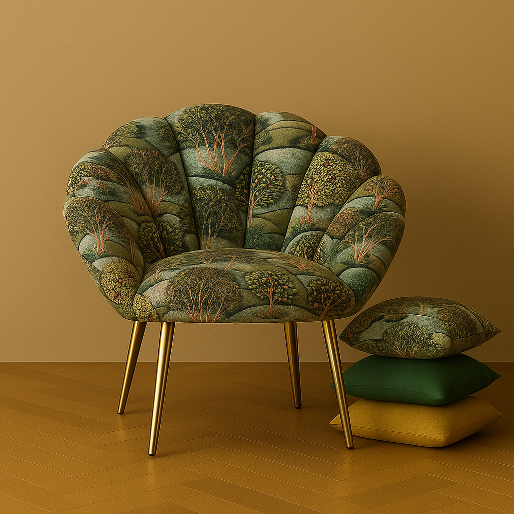 Custom apple tree upholstered chair for living room.