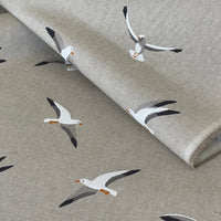 Thumbnail for Seagull print linen-look cotton fabric in beige