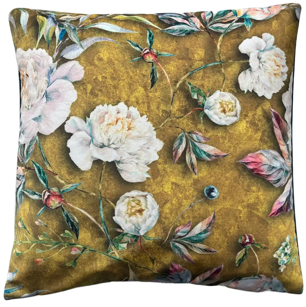 Garden-inspired peony velvet pillow cover.