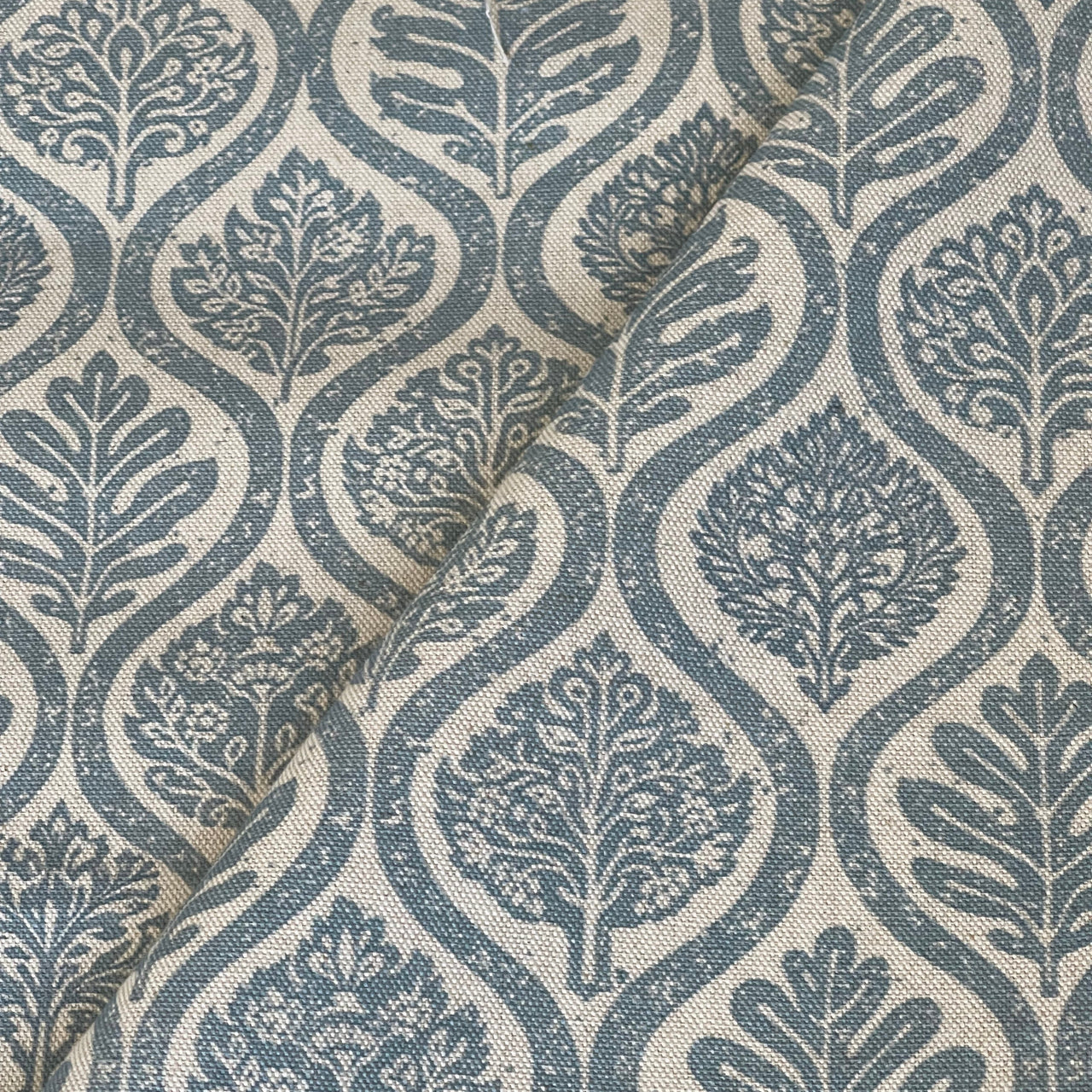 Scandinavian botanical linen look fabric sold by the metre