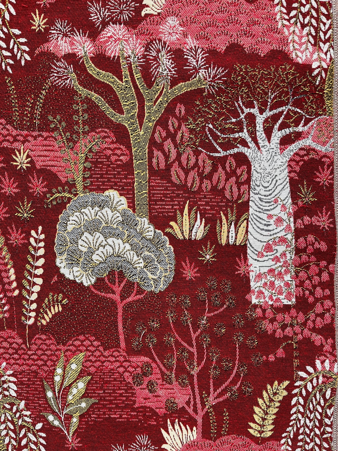 Luxury botanical red velvet fabric detail