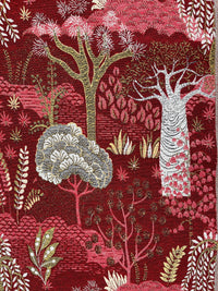 Thumbnail for Luxury botanical red velvet fabric detail