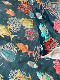 Thumbnail for Soft velvet fabric with ocean marine print
