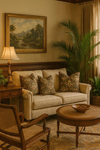 Thumbnail for Close-up of monkey pavilion jungle fabric cushion front