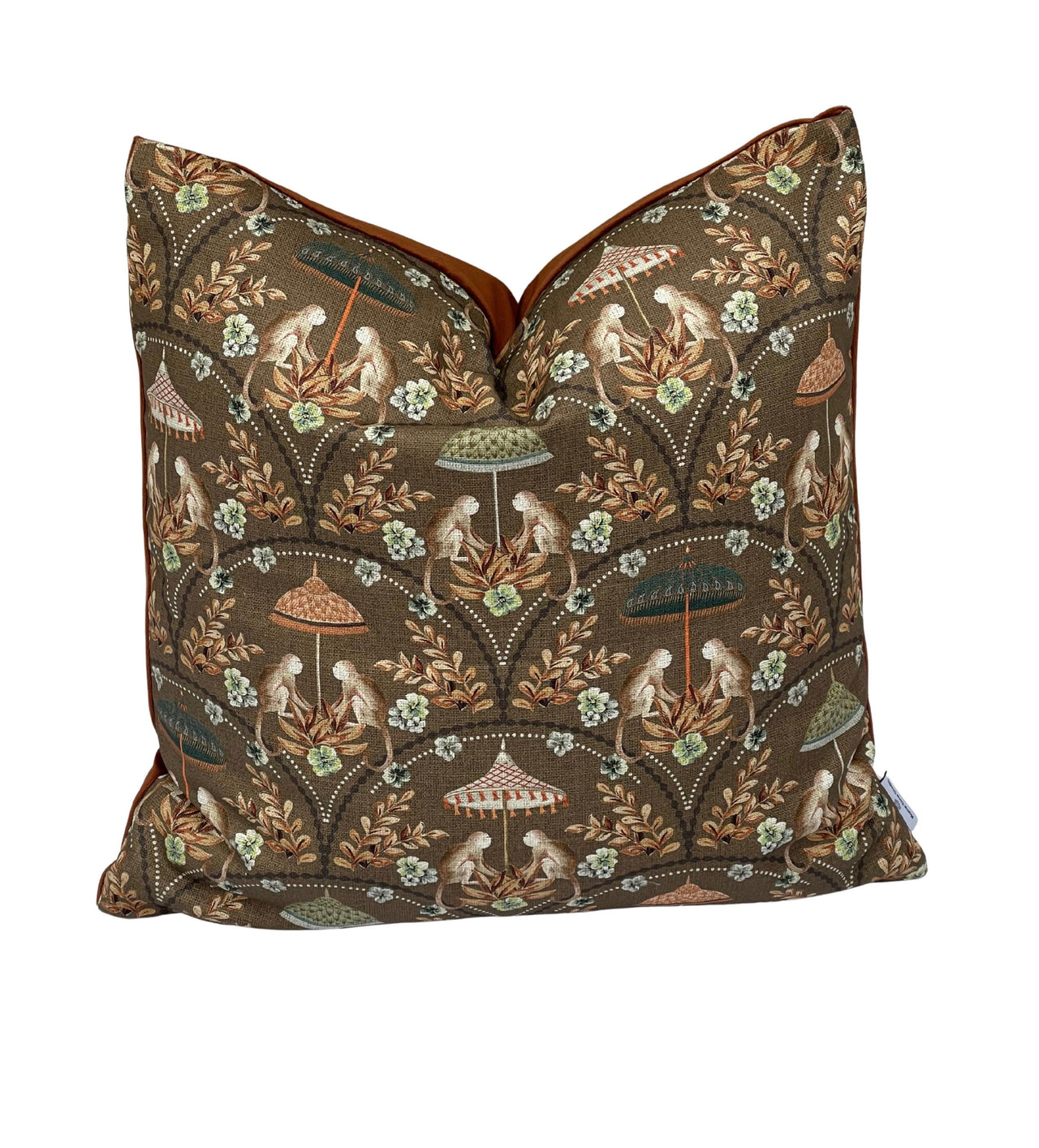 Monkey pavilion jungle print cushion cover in earthy brown tones