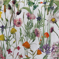 Thumbnail for Red poppy print fabric with purple flowers