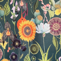 Thumbnail for Colorful floral and insect pattern on a dark green background