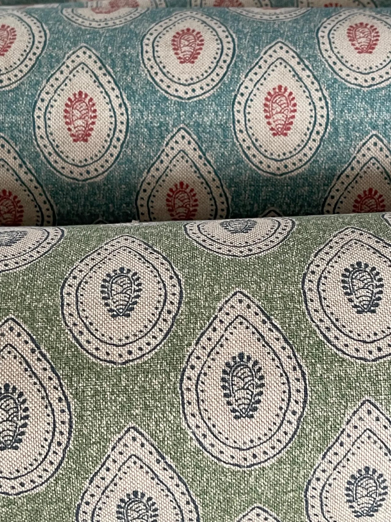 Traditional paisley fabric in teal for home decor and sewing