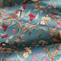 Thumbnail for Decorative upholstery fabric with woven bird and blossom pattern
