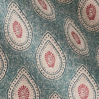 Thumbnail for Indian buta motif fabric with teal base and detailed paisley shapes