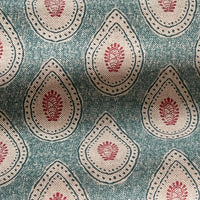 Thumbnail for Teal teardrop paisley fabric with Indian buta motif on linen look background