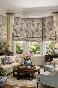 Thumbnail for Elegant floral chinoiserie textile for Roman blinds