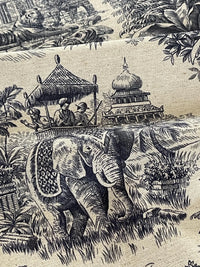 Thumbnail for Detailed jungle toile fabric with elephant caravan illustration