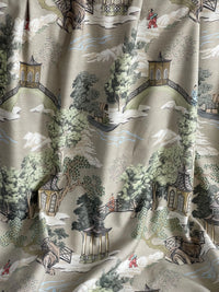 Thumbnail for Scenic Pagoda Garden upholstery fabric with oriental charm