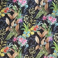 Thumbnail for Exotic leaf and flower print on black fabric.