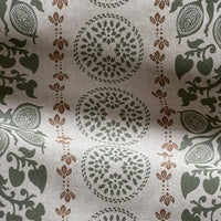 Thumbnail for Sage green upholstery fabric with vertical botanical bands and decorative accents