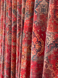 Thumbnail for Cotton fabric with oriental rug pattern in red and orange hues.