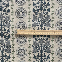 Thumbnail for Country style upholstery fabric with navy botanical pattern and linen texture