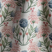 Thumbnail for Indigo and blush floral fabric with leafy green stems on beige background
