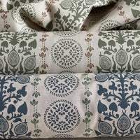 Thumbnail for Rustic country style fabric with sage green botanical motifs and linen texture