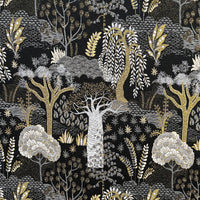 Thumbnail for Baobab Botanical Black and Gold Upholstery Fabric close-up.