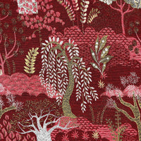 Thumbnail for Ruby and gold botanical print fabric close-up