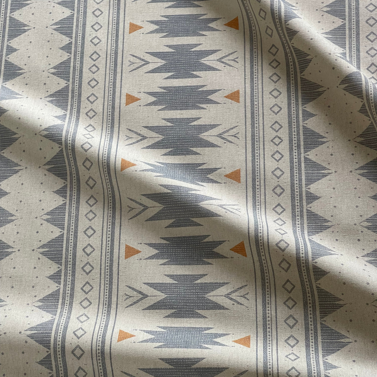 Blue geometric cotton fabric for Roman blinds and cushions