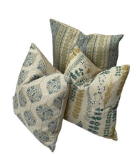 Thumbnail for Assorted cotton-linen cushions including Eucalyptus Meadow print and coordinating designs.