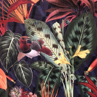 Thumbnail for Leafy green velvet fabric with parrots and florals

