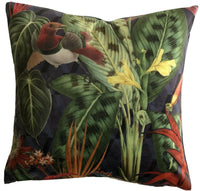 Thumbnail for Printed velvet pillow with rainforest birds and plants