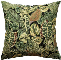 Thumbnail for Tropical foliage woven cushion cover with aloe and fiscus leaves in green, mustard and brown tones