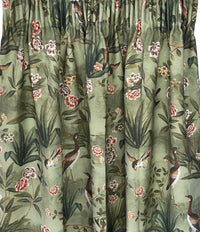 Thumbnail for Green fabric with floral and bird pattern